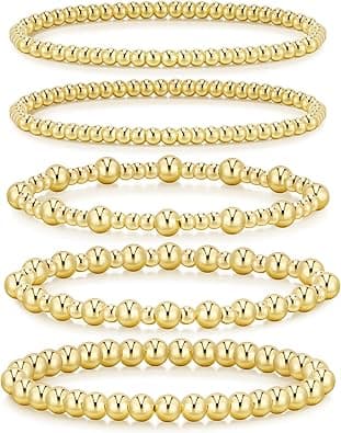 adoyi Gold Bracelets for Women, 14K Gold Plated Beaded Bracelets Gold Stretch Bead Ball Bracelet stack Set Adjustable Bracelet Set Jewelry for Gifts - Amazon.ae Price Tracker