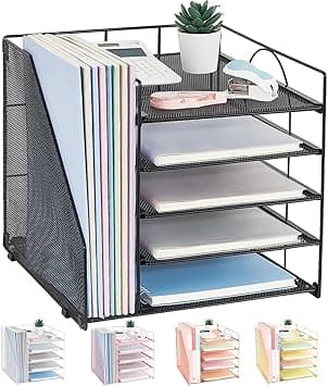 Desk Organizers and Accessories, 5-Tier Paper Letter Tray Organizer with File Holder, Desktop Organizer for Office Supplies, Office Desk Accessories & Workspace(Black) - Amazon.ae Price Tracker