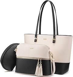 Brandsho Women's PU Leather Multipurpose Carry Tote, Set of 3 (White and Black) - Amazon.ae Price Tracker