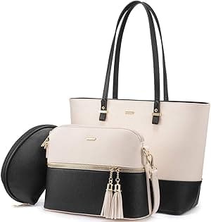 Brandsho Women's PU Leather Multipurpose Carry Tote, Set of 3 (White and Black) - Amazon.ae Price Tracker