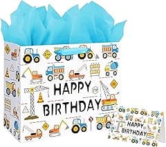 13" Large Happy Birthday Gift Bag with Card and Tissue Papers, Colourful Party Favor Bag Set with Handles,Goodie Bags for Boys Girls Baby Showers Shoppings Kids Parties (Vehicle) - Amazon.ae Price Tracker