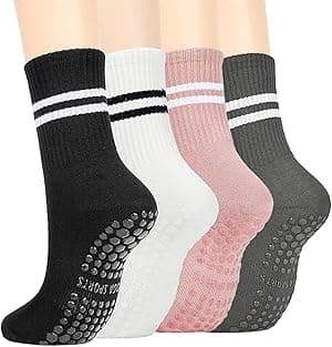 4 Pairs Sticky Grip Pilates Yoga Socks for Women Non-Slip Reformer, Barre, Ballet Dance Workout with Anti-Skid Soles (Black,white,pink and grey) - Amazon.ae Price Tracker