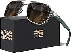 LUENX Aviator Sunglasses for Men Square Polarized Polygon Lens - UV 400 Protection with Accessories - Amazon.ae Price Tracker