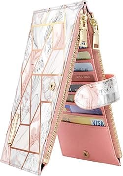 Womens RFID Blocking Large Capacity Wallet Multi Card Organizer Bifold Wallet for Women with Zipper Pocket, Gold Pink Marble, Large, Casual - Amazon.ae Price Tracker