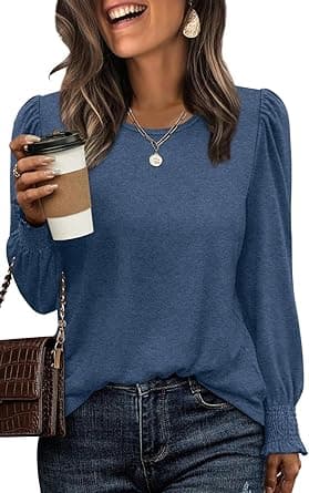 XIEERDUO Blouses for Women Dressy Casual Long Sleeve Shirts Fashion Clothing Puff Sleeve Tunic Tops with Smocked Cuffs - Amazon.ae Price Tracker