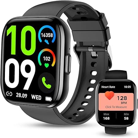 Smart Watch for Women Men, 1.85'' HD Touch Screen Fitness Tracker with Bluetooth Answer/Make Call, IP68 Waterproof with Heart Rate Sleep Monitor 100 Sports Modes for Android iOS (Black) - Amazon.ae Price Tracker
