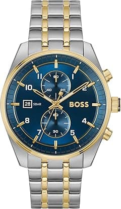BOSS SKYTRAVELLER MENS BLUE DIAL STAINLESS STEEL & IONIC PLATED THIN GOLD STEEL WATCH - 1514247 - Amazon.ae Price Tracker
