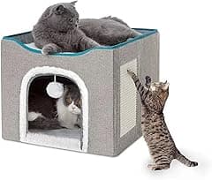 JASDF Cat Beds for Indoor Cats - Large Cat Cave with Fluffy Ball Hanging and Scratch Pad, Foldable Cat Hideaway - Amazon.ae Price Tracker