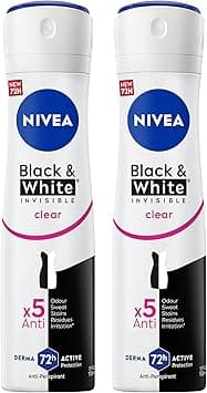 NIVEA Black & White Invisible Antiperspirant Deodorant Spray for Women, Clear, 72H Active Protection, 5IN1, Anti-Odour, Sweat, Stains, Residues & Irritation, 2x150ml - Amazon.ae Price Tracker
