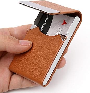 Business Card Holder, Metal Business Card Case Pocket, Card Holder for Women & Men, Professional PU Leather Business Card Holders RFID Blocking Name Card Holder Case with Magnetic Closure, Apricot - Amazon.ae Price Tracker