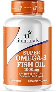 Aitnaturals Super Omega 3 Fish Oil (1000mg)- 100 Softgels | Double Strength EPA(360mg)+ DHA(240mg) Formula for Cardiovascular Support, Healthy Eyes, Hair, & Skin, Improve Cognitive & Brain Function - Amazon.ae Price Tracker