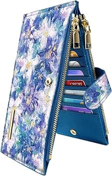 Womens RFID Blocking Large Capacity Wallet Multi Card Organizer Bifold Wallet for Women with Zipper Pocket, Blue Flowers - Amazon.ae Price Tracker