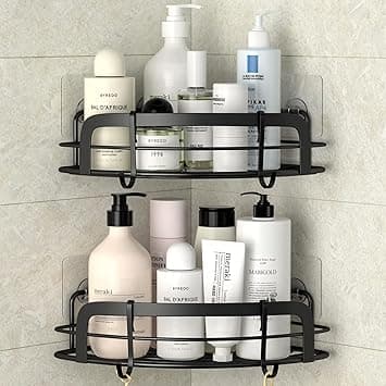 STEUGO Black Corner Shower Caddy Adhesive Shower Shelf US304 Stainless Steel Shower Wall Caddy Drill Free Corner Shelves with 4 Hooks Bathroom Corner Storage Organizer, 2 Pack - Amazon.ae Price Tracker