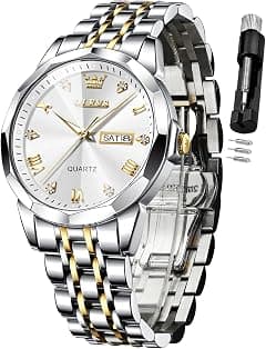 OLEVS Watch for Men Diamond Business Dress Analog Quartz Stainless Steel Waterproof Luminous Date Two Tone Luxury Casual Wrist Watch - Amazon.ae Price Tracker