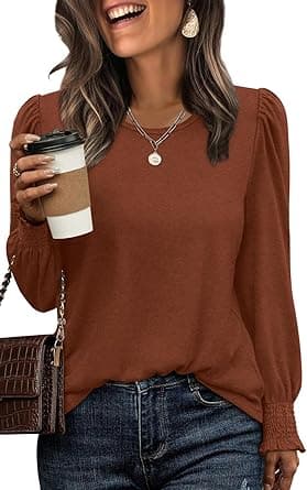 XIEERDUO Blouses for Women Dressy Casual Long Sleeve Shirts Fashion Clothing Puff Sleeve Tunic Tops with Smocked Cuffs - Amazon.ae Price Tracker