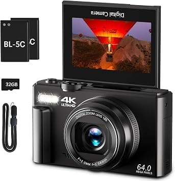VJIANGER 4K Digital Camera for Photography, 64MP Vlogging Camera for YouTube with 3" 180° Flip Screen, 18X Digital Zoom Point and Shoot Camera with 32GB Micro SD Card for Beginner (Black) - Amazon.ae Price Tracker