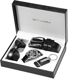 Mens Gift Set,Mens Artificial Leather Watch Belt Keychain Sunglasses Gift Set,Valentine's Day Present Gift - Amazon.ae Price Tracker