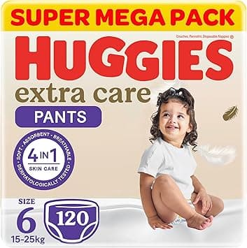 Huggies Extra Care Baby Culottes, Size 6 (15-25 kg), Super Mega Pack, 120 Diaper Pants - Amazon.ae Price Tracker