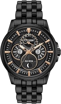 Citizen Men's Classic Calendrier Eco-Drive Watch, Moonphase Indicator, Month, Day and Date, Black Ion-Plated/Rose Gold Accents, Black Ion-Plated/Rose Gold Accents, Digital - Amazon.ae Price Tracker