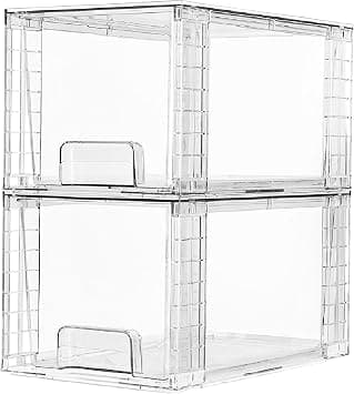 Vtopmart 2 Pack Clear Stackable Storage Drawers Organizer with Handles | Acrylic Storage Boxes, Plastic Organizer for Bathroom, Kitchen Cabinet, Wardrobe, Under sink, Table (30.5×19×17.8cm) - Amazon.ae Price Tracker