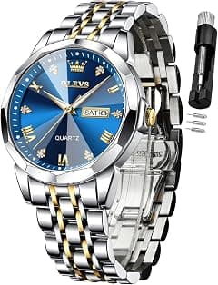 OLEVS Watch for Men Diamond Business Dress Analog Quartz Stainless Steel Waterproof Luminous Date Two Tone Luxury Casual Wrist Watch - Amazon.ae Price Tracker