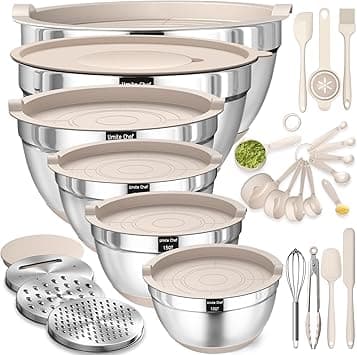 Umite Chef Mixing Bowls w/ Airtight Lids Set,26PCS Stainless Steel Khaki Bowls w/ Grater Attachments,Non-Slip Bottoms & Kitchen Gadgets Set,Size 7,4,2.5,2.0,1.5,1QT,Great Mixing & Serving,silver - Amazon.ae Price Tracker
