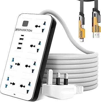 Universal Extension Cord, 6 AC Sockets with 3 USB & 1 Type-C Port and 4in1 charging cable, 3M Heavy-Duty Power Strip, Multi Plug Extension Board with Fast Charging for Home, Office & Kitchen - Amazon.ae Price Tracker
