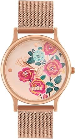 TEAL BY CHUMBAK Round Dial Analog Watch for Women|Rose Garden Collection| Stainless Steel Strap|Gifts for Women/Girls/Ladies |Stylish Fashion Watch for Casual/Work, Multicolor, Open Size - Rose Garden - Amazon.ae Price Tracker