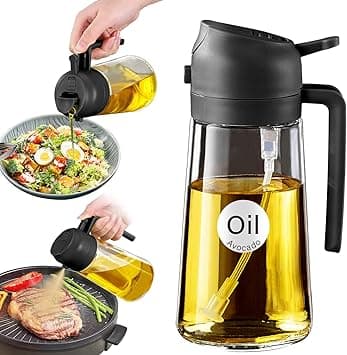 YARRAMATE Olive Oil Dispenser Bottle for Kitchen,2 in 1 Oil Sprayer for Cooking, 16oz/470ml Glass Oil Spray Bottle with Pourer, Food-grade Oil Mister for Air Fryer, Salad (02 Black) - Amazon.ae Price Tracker