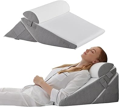 Bedluxe Wedge Pillow Headboard, 3PCS Orthopedic Bed Wedge Pillows Set for After Surgery, Adjustable Pillow Wedge for Acid Reflux&Back Pain Relief, Sleeping, Back Pillow for Bed Sitting Up, White/Grey - Amazon.ae Price Tracker