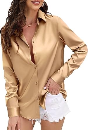 CUNLIN Women’s Soft Satin Shirts, Silk Leopard Button-Down, Long-Sleeved, Silky - Amazon.ae Price Tracker