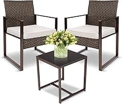 YIYAN Patio Furniture Set 3 Pieces Outdoor Rattan Chair Wicker Sofa Garden Conversation Bistro Sets with Coffee Table,Comfortable Washable Cushions (White) - Amazon.ae Price Tracker
