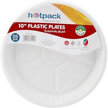 Hotpack Disposable White Plastic Plates Round 10 inch, 25 Pieces - Amazon.ae Price Tracker