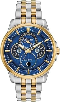 Citizen Men's Calendrier Eco-Drive Watch, Stainless Steel, Two-Tone Bracelet, Blue Dial - Amazon.ae Price Tracker