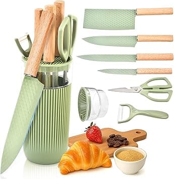 Knife Set, 7-Piece Kitchen Knife Set with Sharp Chef and Meat Knives, Anti-Rust Utility Knives Set for Kitchen, Kitchen Knife Block Set (Green) - Amazon.ae Price Tracker