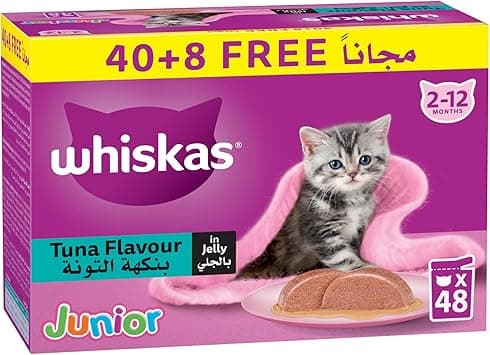 Whiskas Junior Tuna in Jelly, Wet Kitten Food Mega Pack of 40+8, 80g Pouch, for Kittens from 2 to 12 months, for a Complete Nutrition - Amazon.ae Price Tracker