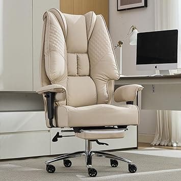EXCEBET Big and Tall Office Chair 400lbs Wide Seat, Leather High Back Executive Office Chair with Foot Rest, Ergonomic Chairs Lumbar Support for Lower Back Pain Relief (Beige) - Amazon.ae Price Tracker