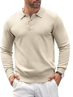 COOFANDY Mens Knit Polo Shirts Casual Long Sleeve Classic Polo Shirts Button Down Golf Shirts - Amazon.ae Price Tracker