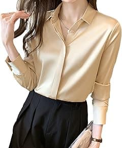 Women's Satin Blouse Fashion Long Sleeve Satin Silk Shirt Work Office Top Casual Shirt - Amazon.ae Price Tracker
