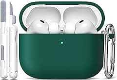 R-fun for AirPods Pro 3 Case (2025), Soft Silicone Protective Case Cover Compatible with Apple AirPods Pro 3rd Generation (USB-C Cable) for Women Men with Cleaning Kit and Keychain, Black Green - Amazon.ae Price Tracker