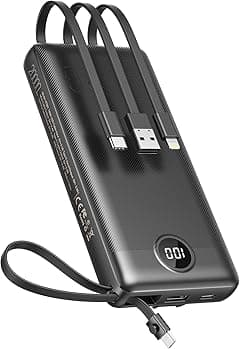 Power Bank with Built in Cables, Portable Charger for iPhone, USB C LCD Display External Battery Charger Bank Compatible with iPhone, iPad, Samsung (20000mAh Black) - Amazon.ae Price Tracker