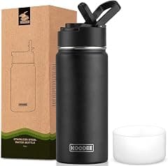 Koodee 16 oz Stainless Steel Water Bottle Double Wall Vacuum Insulated Thermos Kids Wide Mouth Flask with Leakproof Straw Lid (Black) - Amazon.ae Price Tracker