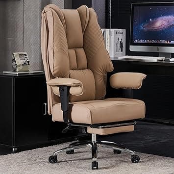 EXCEBET Big and Tall Office Chair 400lbs Wide Seat, Leather High Back Executive Office Chair with Foot Rest, Ergonomic Chairs Lumbar Support for Lower Back Pain Relief (Brown) - Amazon.ae Price Tracker