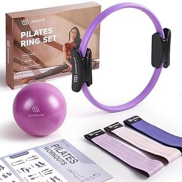 LIONSCOOL PILATES RING SET - Premium Anti-Deformation 14”Magic Circle with Dual Padded Handles - Includes Burst Resistant Pilates Mini Ball & Highly Elastic Resistance Bands - Free Workout Guide & Bag - Amazon.ae Price Tracker