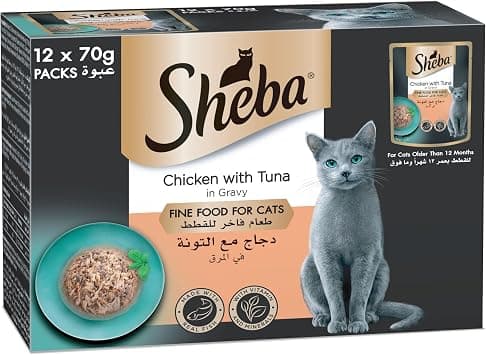 Sheba Premium Loaf Chicken with Tuna Cat Food, Essential Vitamins and Minerals, this Sheba Wet Food is Made with Loaf Formula for Easier Chewing Even for Sensitive Cats, Pack of 12x70g - Amazon.ae Price Tracker