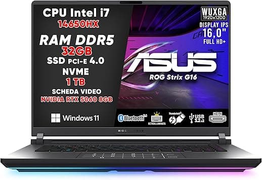 ASUS ROG STRIX G16 (2025) PC GAMING, Notebook Gaming I7-14650HX, NVIDIA GEFORCE RTX 5060 (8GB GDDR7), 32GB DDR5 RAM, 1TB SSD, 16" FHD DISPLAY WITH THUNDERBOLT 5, BT 5.4, RGB KEYBOARD, WIFI 7(Upgraded) - Amazon.ae Price Tracker