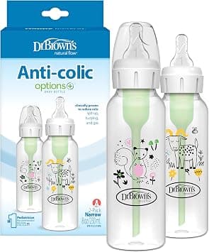 Dr. Brown's Natural Flow Anti-Colic Options+ Narrow Baby Bottle, Squirrel & Goat, 8 oz/250 mL, with Level 1 Slow Flow, BPA Free, 0m+, 2-Pack - Amazon.ae Price Tracker
