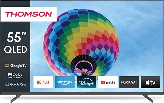 Thomson 55" QLED Google TV – 2026 Model with Dolby Vision & Atmos, Smart Voice Control, Google Assistant, YouTube & Netflix Apps, Frameless QLED Display, Side Feet Design, Television, 3-Year Warranty - Amazon.ae Price Tracker