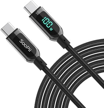 SooPii USB C to USB C Cable,4FT Nylon Braided Type-C Cable,100W PD Fast Charging Cable with LED Display for lPhone 15/15 Pro/15 Plus, MacBook Pro, Galaxy S23/S22 (Black) - Amazon.ae Price Tracker