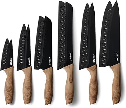 CAROTE 12PCS Knife Set, Stainless Steel Kitchen Knife Set with Nonstick Ceramic Coating Dishwasher Safe with 6 Blade Guards, Rustproof, Black - Amazon.ae Price Tracker